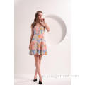 Colorblock bloemenprint mini flare-jurk